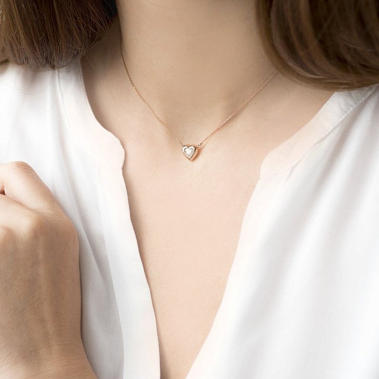 Золотое колье "Сердце с фианитом" кол01044 от ювелирного магазина Оникс - 5