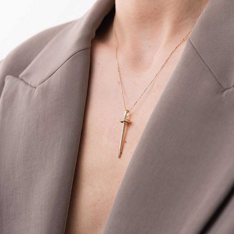 Кольє "Цвях" у жовтому золоті (фіаніти) кол02184 від ювелірного магазину Онікс - 1