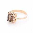 Золотое кольцо (дымчатый кварц, фианиты) к02123 от ювелирного магазина Оникс - 1