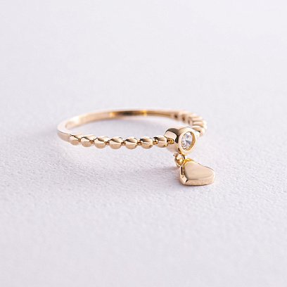 Кольцо "Сердечко" в желтом золоте (фианит) к07065 №4