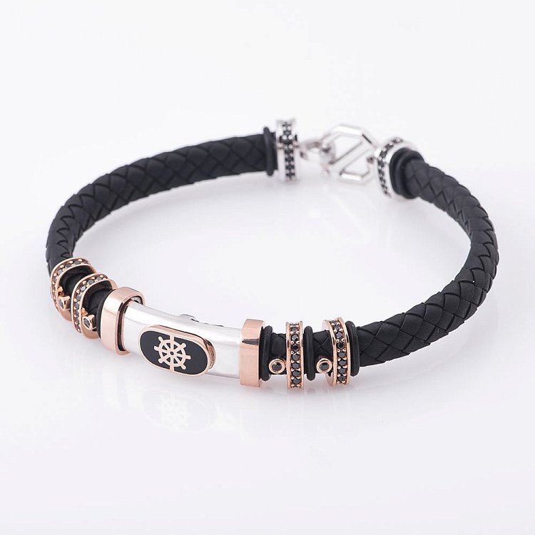 Каучуковый браслет с золотыми вставками и фианитами б02741 от ювелирного магазина Оникс