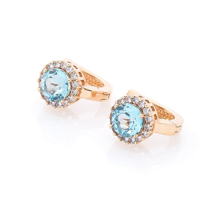 Золотое кольцо с голубым топазом и фианитами к02124т от ювелирного магазина Оникс - 3