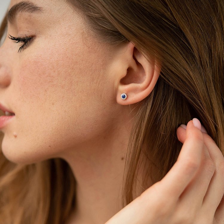 ?Золоті сережки - пусети з діамантами і сапфірами сб0444gl від ювелірного магазину Онікс - 3