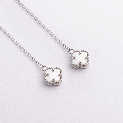 Срібні сережки - протяжки "Конюшина" з перламутром 123509 №2