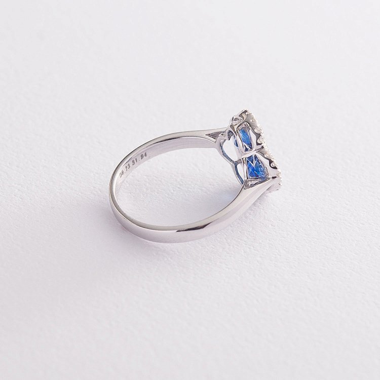 Золота каблучка з сапфірами і діамантами R01555mi - 4 Золота каблучка з сапфірами і діамантами R01555mi від ювелірного магазину Онікс - 4