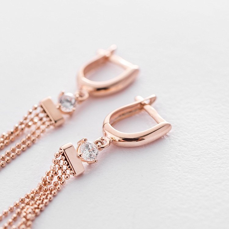 Висячие серьги из красного золота с06319 от ювелирного магазина Оникс - 1