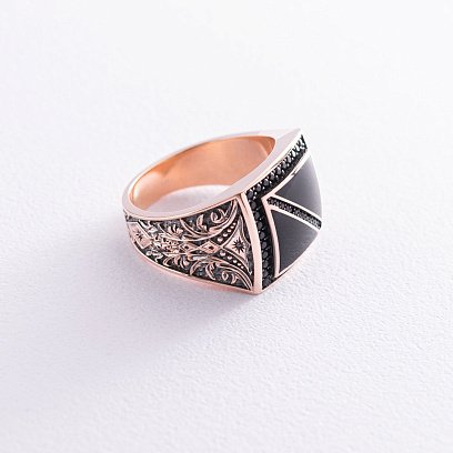 Золота печатка з оніксом і фіанітами к05456