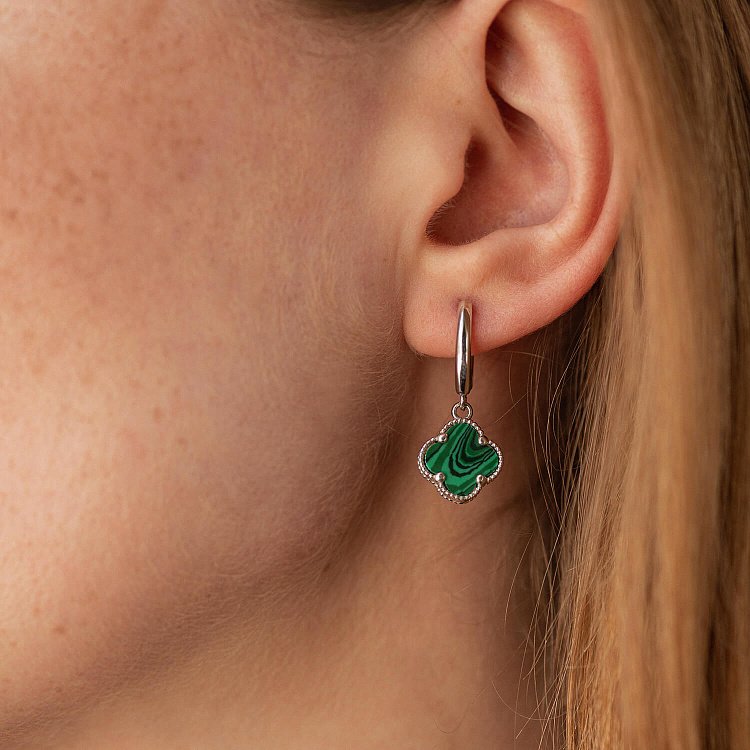 Серебряные серьги "Клевер" (синт. малахит) 123290 от ювелирного магазина Оникс - 4