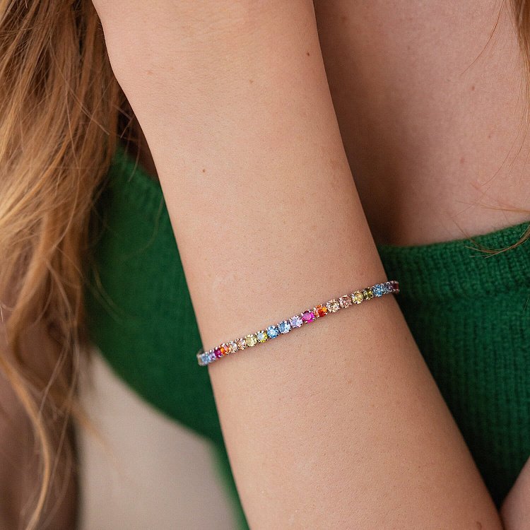 Серебряный браслет "Разноцветный" с фианитами 141632 от ювелирного магазина Оникс - 1