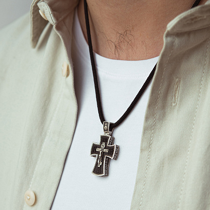 Срібний хрест "Ісус Христос. Георгій Переможець" з ебеновим деревом 1799 №2