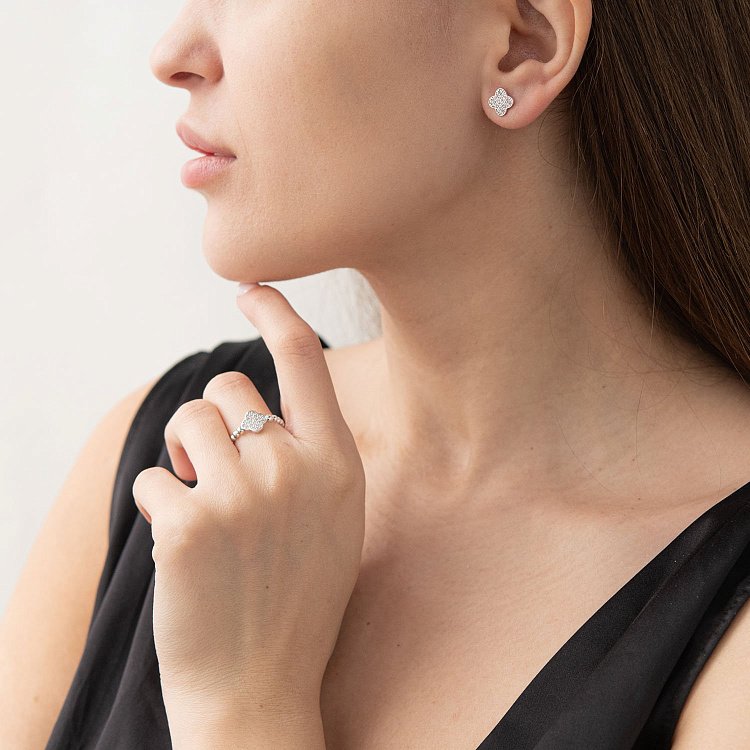 Золоті сережки-пусети "Конюшина" с05354 від ювелірного магазину Онікс - 3