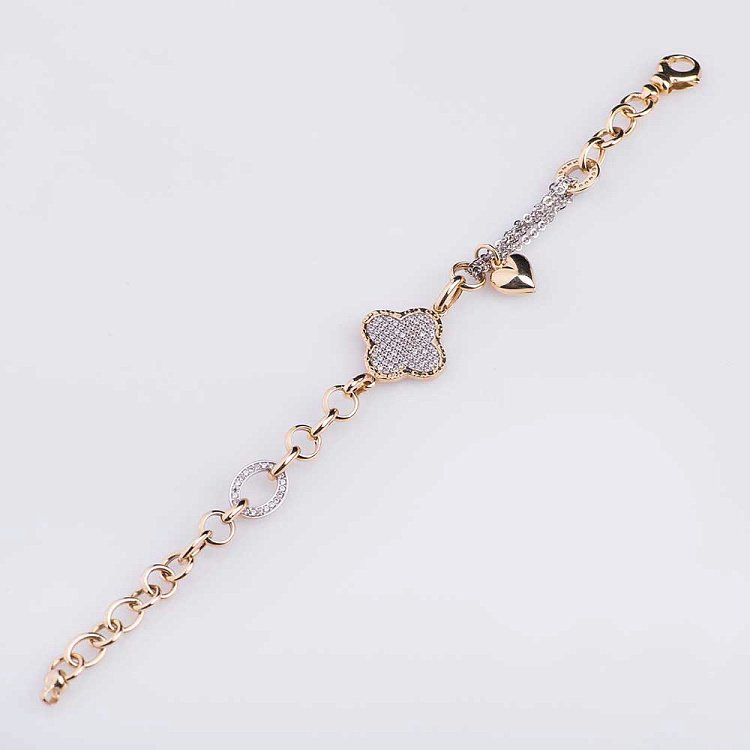 Золотой браслет "Клевер" с фианитами б02412 от ювелирного магазина Оникс - 1