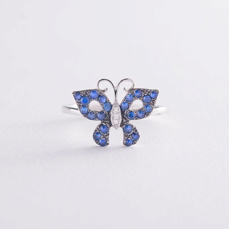 ? Золота каблучка "Метелик" (сапфір, діамант) кб0329ha ? Золота каблучка "Метелик" (сапфір, діамант) кб0329ha від ювелірного магазину Онікс