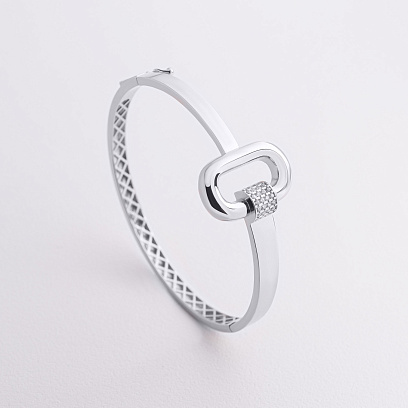 Жорсткий браслет "Alice" у білому золоті (фіаніти) б05748