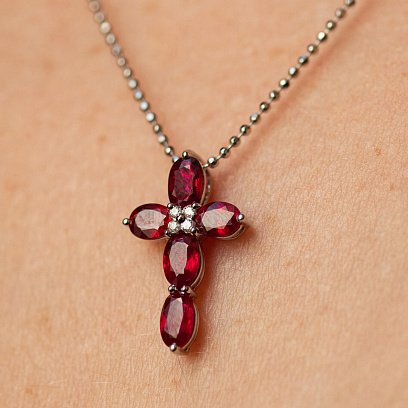 Золотой крестик с рубинами и бриллиантами пб0322nl №5