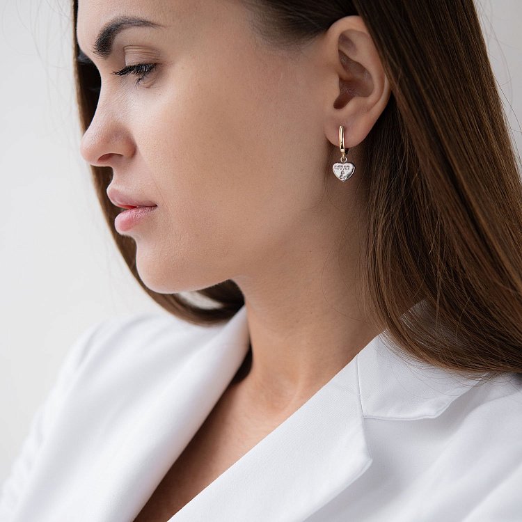 Золотые серьги "Сердечки" с03657 от ювелирного магазина Оникс - 1