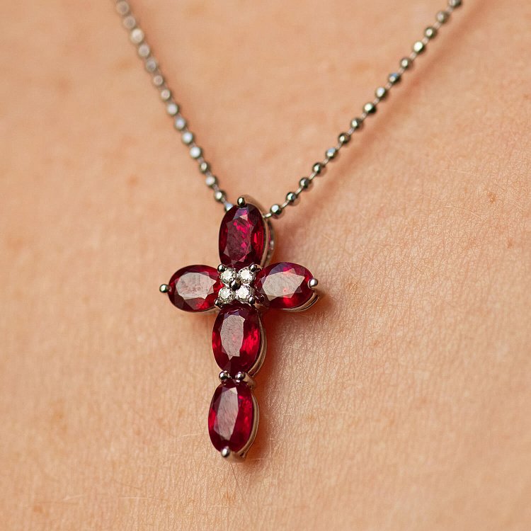 Золотой крестик с рубинами и бриллиантами пб0322nl от ювелирного магазина Оникс - 4