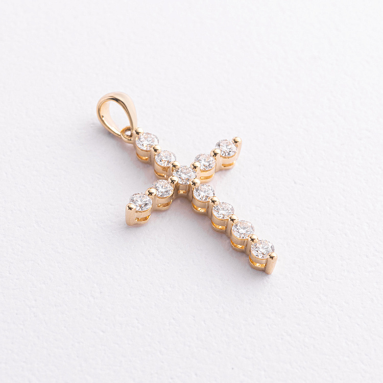 Хрестик у жовтому золоті з діамантами пб0382ri від ювелірного магазину Онікс