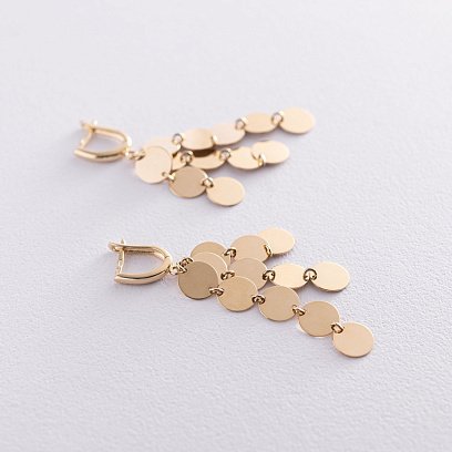 Висячі сережки "Монетки" з жовтого золота с07229 №3