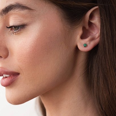 Серьги - пусеты с ониксом в белом золоте с06816 №2