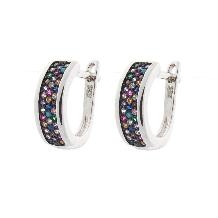 Срібні сережки з різнокольоровими фіанітами 122190 від ювелірного магазину Онікс