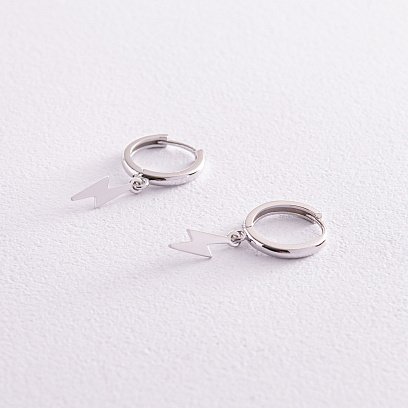 Серьги - кольца "Молнии" в белом золоте с08048 №2