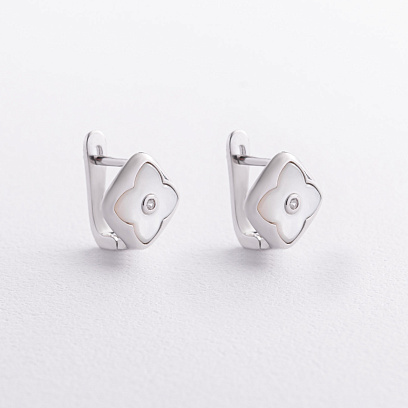 Серебряные серьги "Клевер" с перламутром 123538