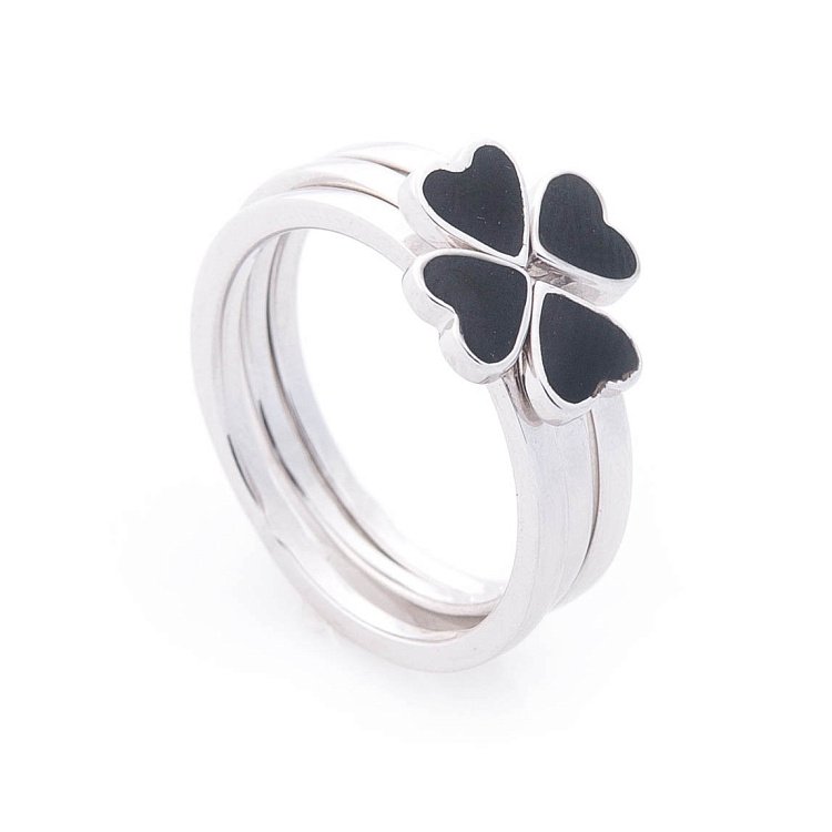 Серебряное тройное кольцо "Клевер" (эмаль) 112117 от ювелирного магазина Оникс