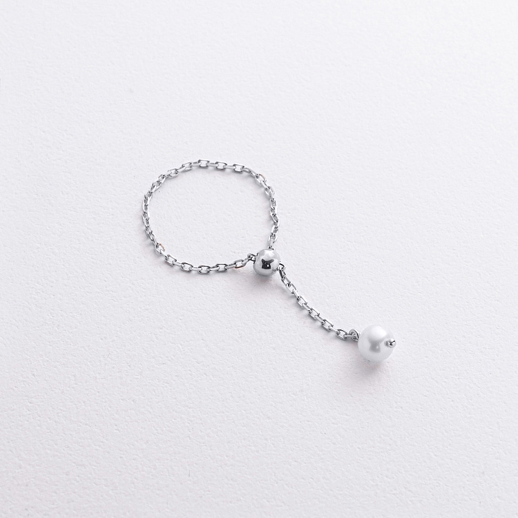 Каблучка "Перлина на ланцюжку" в білому золоті к08347 від ювелірного магазину Онікс