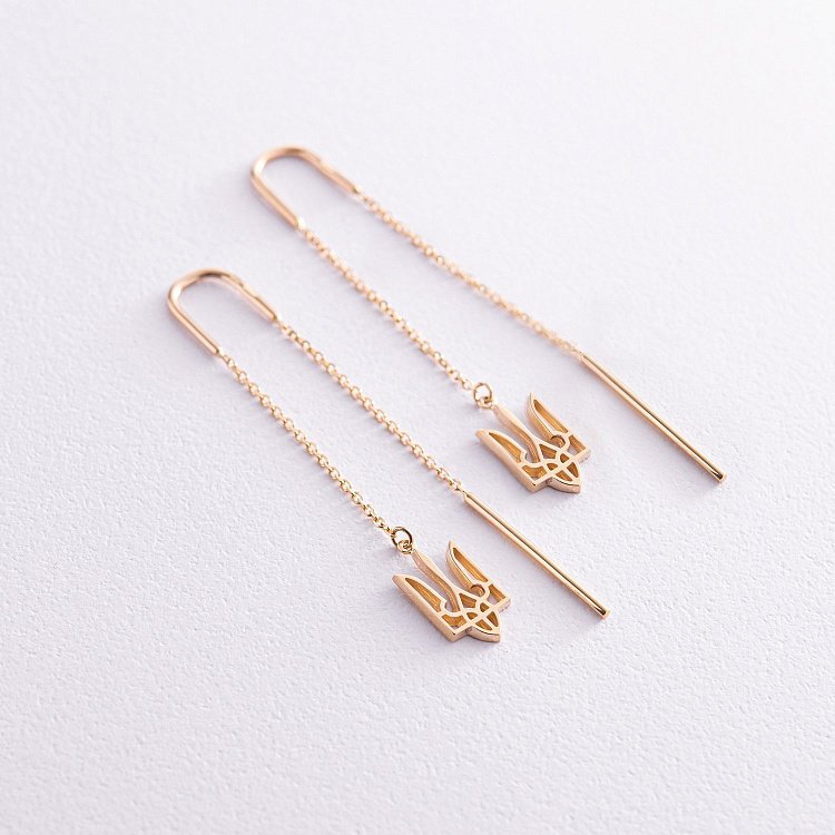 Серьги - протяжки "Герб Украины - Тризуб" (желтое золото) с07966 от ювелирного магазина Оникс