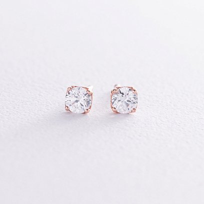 Сережки - пусети "Сердечки" у червоному золоті (фіаніти) с06034 №3