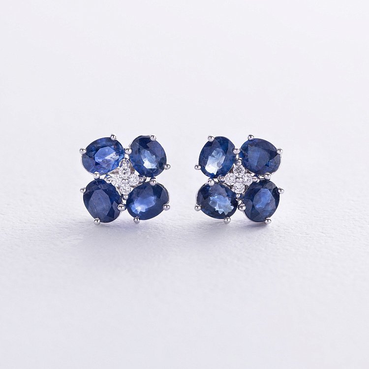 Золоті сережки - пусети (сапфіри, діаманти) сб0498nl від ювелірного магазину Онікс