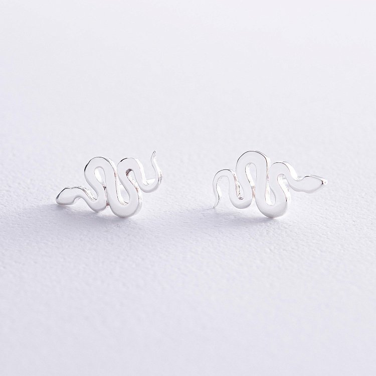 Серебряные серьги - пусеты "Змеи" 123231 от ювелирного магазина Оникс - 2