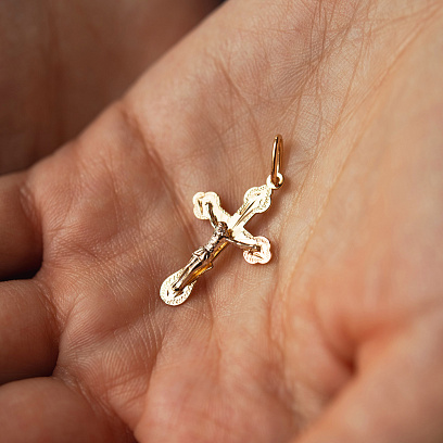 Золотий православний хрестик "Розп'яття. Спаси та Збережи" п01675 №4