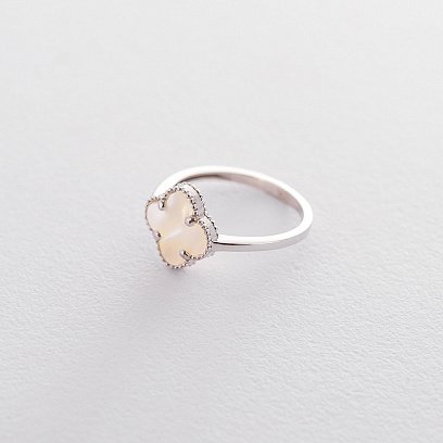 Кольцо "Клевер" в белом золоте к06326 №2