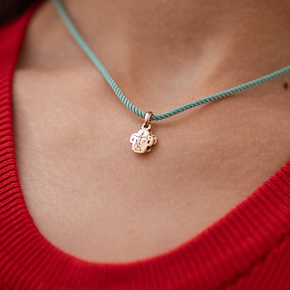 Шелковый бирюзовый шнурок с золотой гладкой застежкой (2мм) кол01012 №2