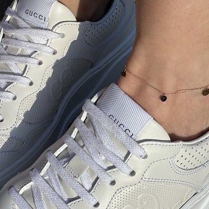 Золотий браслет "Сердечка і монетка" на ногу (чорні фіаніти) б04794 №4