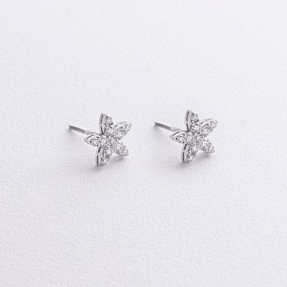 Сережки - пусети "Квіточки" з діамантами (біле золото) 339651121
