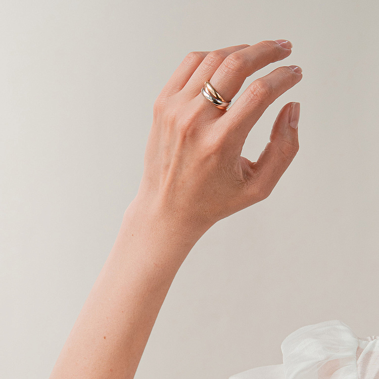 Потрійна каблучка "Trinity" (червоне, жовте, біле золото) к08254 від ювелірного магазину Онікс - 1