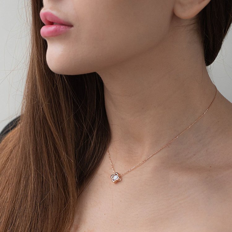 Колье "Клевер" в красном золоте (фианит) кол01837 от ювелирного магазина Оникс - 1