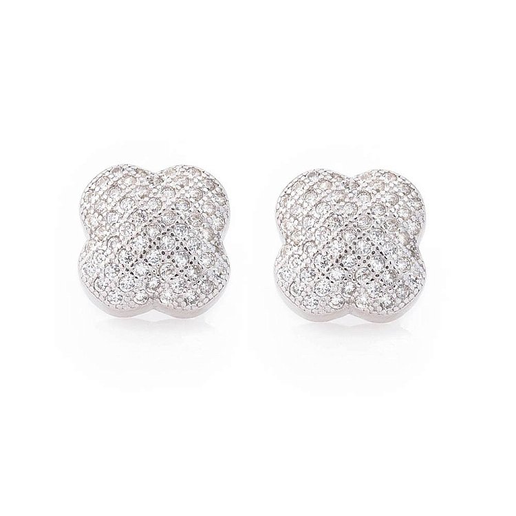 Серебряные серьги-пусеты с фианитами "Клевер" 121663 от ювелирного магазина Оникс - 1