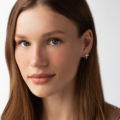 Сережки - кільця "Хрестики" з фіанітами (жовте золото) с09192 №4