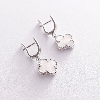 Серебряные серьги "Клевер" с перламутром 122881 №3