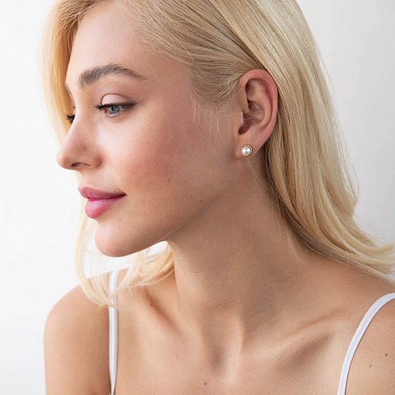 Золотые серьги - пусеты с жемчугом с07579 №5