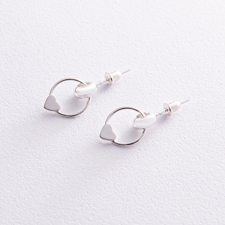 Срібні сережки - пусети "Сердечки" 123199 від ювелірного магазину Онікс - 4