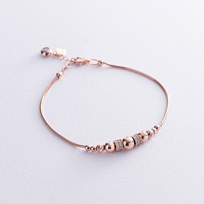 Браслет "Кульки" у червоному золоті (фіаніти) б05092