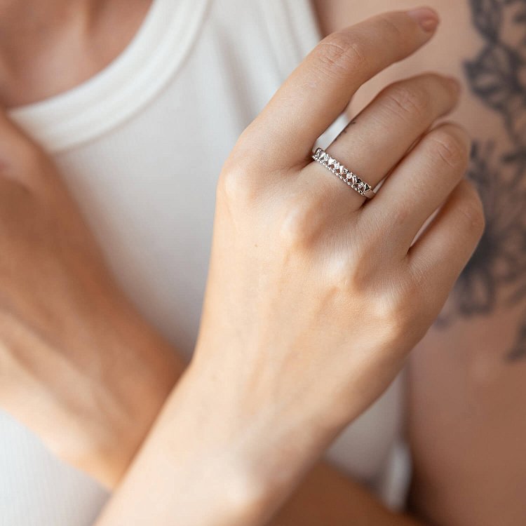 Кольцо "Сердечки" в белом золоте (фианиты) к07052 от ювелирного магазина Оникс - 7