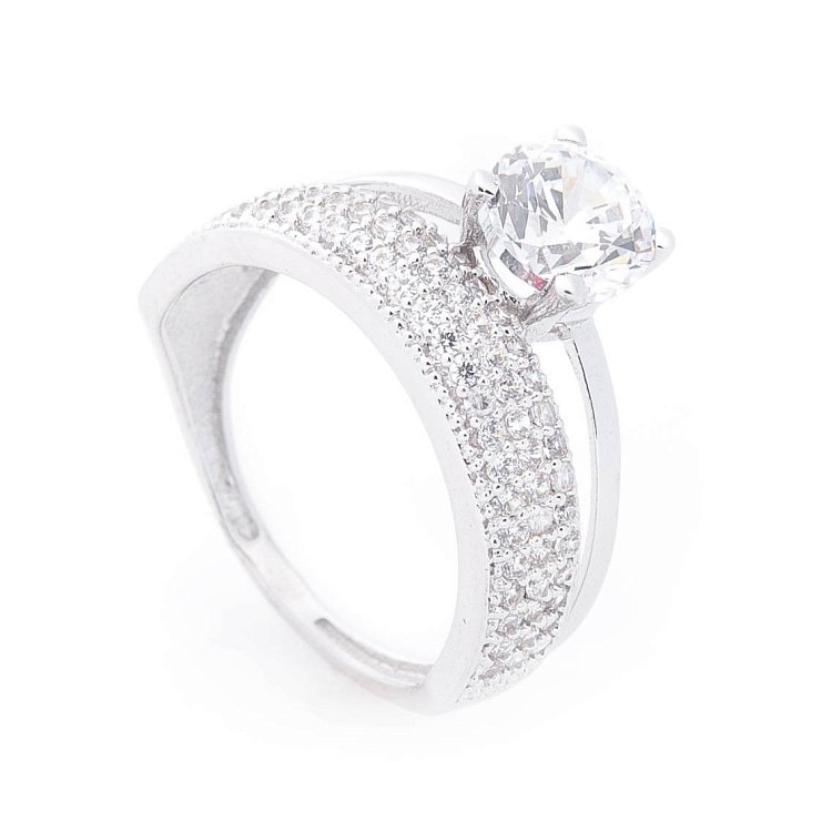 Золота каблучка з фіанітами к05361 від ювелірного магазину Онікс