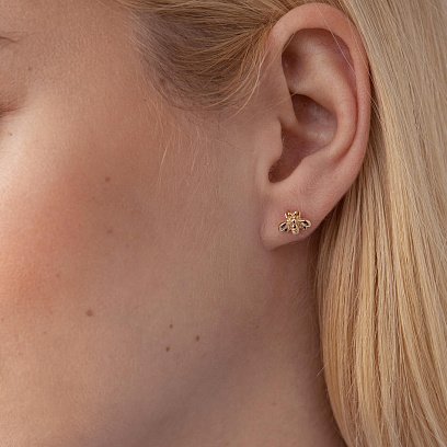 Серьги - пусеты "Пчелки" в желтом золоте с07855 №2