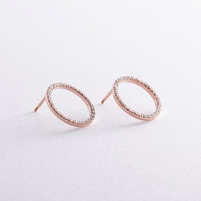 Сережки - пусети "Кругообіг" з фіанітами 1.6 см (червоне золото) с08377 №3